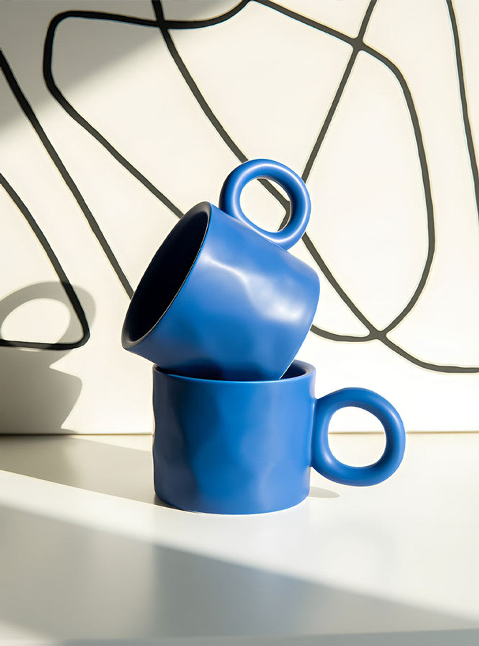 Minimalist ceramic mug 450 ml – blue design – Die‑Tassen.de
