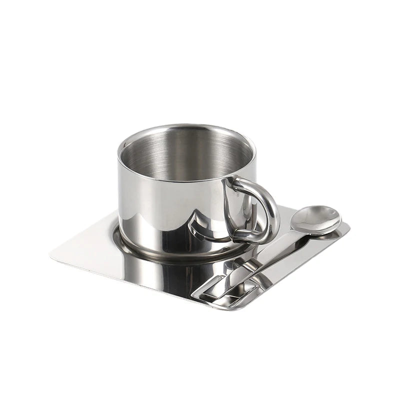 Stainless Steel Cup with Coaster and Spoon