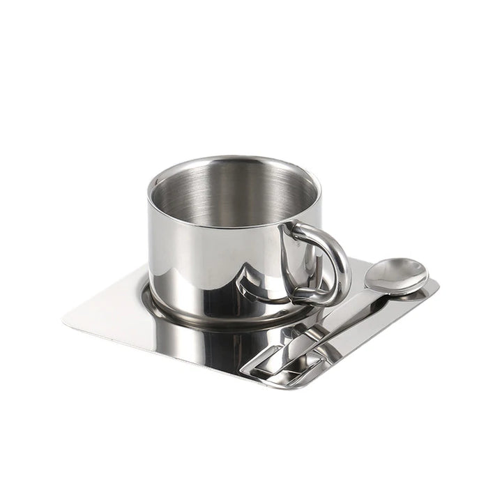 Stainless Steel Cup with Coaster and Spoon