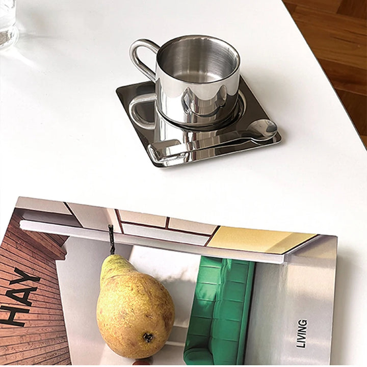 Stainless Steel Cup with Coaster and Spoon