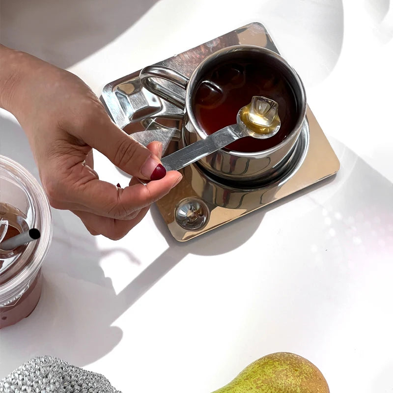 Stainless Steel Cup with Coaster and Spoon