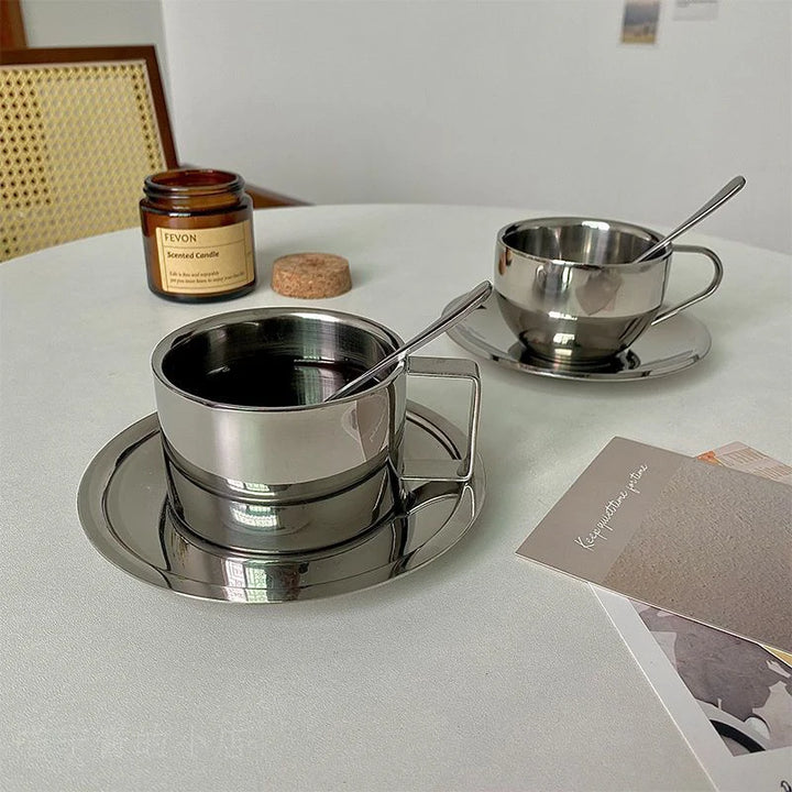Stainless Steel Mug With Tray Stirring Spoon – Die‑Tassen.de
