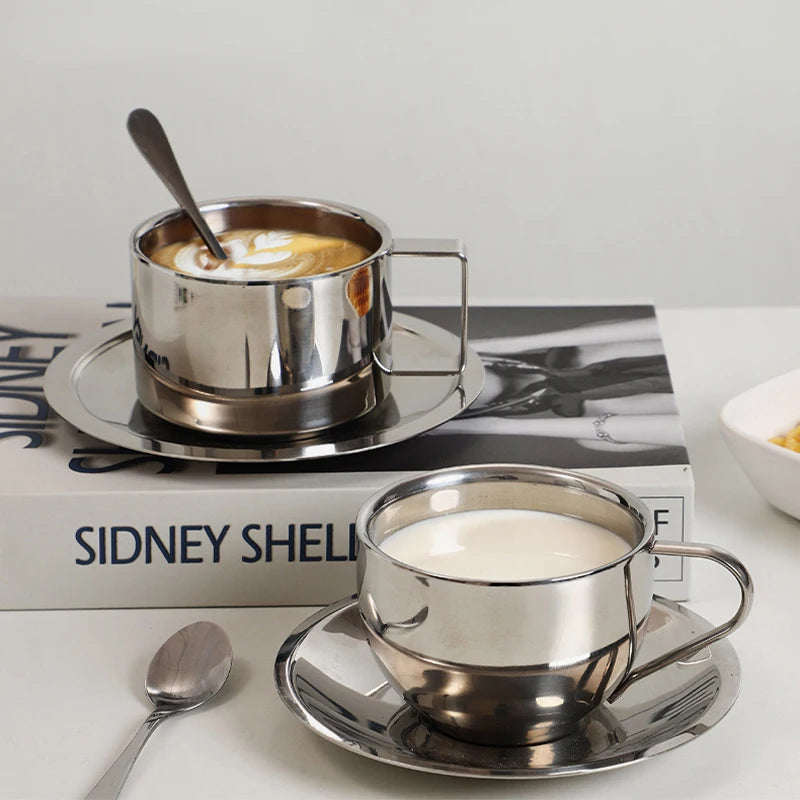 Stainless Steel Mug With Tray Stirring Spoon